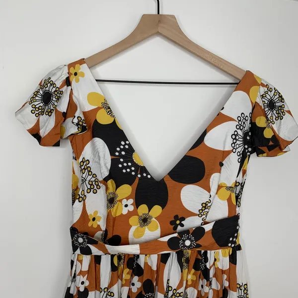 Dodo Bar Or Jenny Long Dress Brown Retro Floral Maxi Size Medium Womens - Image 7