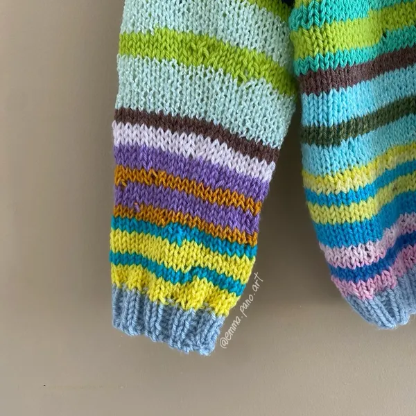 hand knit striped funky fun multi colored oversized sweater Blue Size M - Image 8