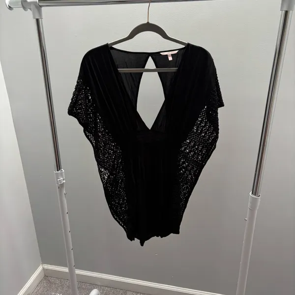Victoria's Secret Black Crochet Open-Back Beach Swim Cover-Up Tunic - Image 4