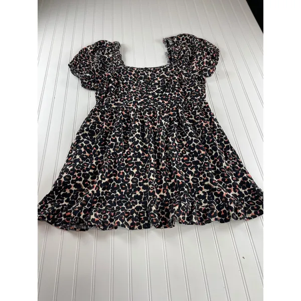 Who What Wear Animal Print Linen Blend Square Neck Puff Sleeve Mini Dress XL - Image 2