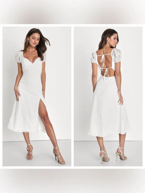 Lulu's Blossoming with Charm White Embroidered Tie-Back Midi Dress - Image 2