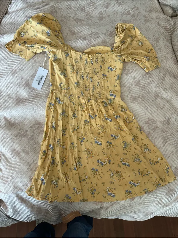 Reformation Yellow Floral Puff-Sleeve Mini Dress - Image 9