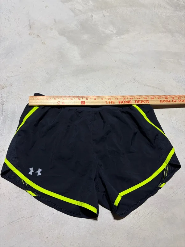 Under Armour Black Shorts with Neon Yellow Trim medium - Image 4