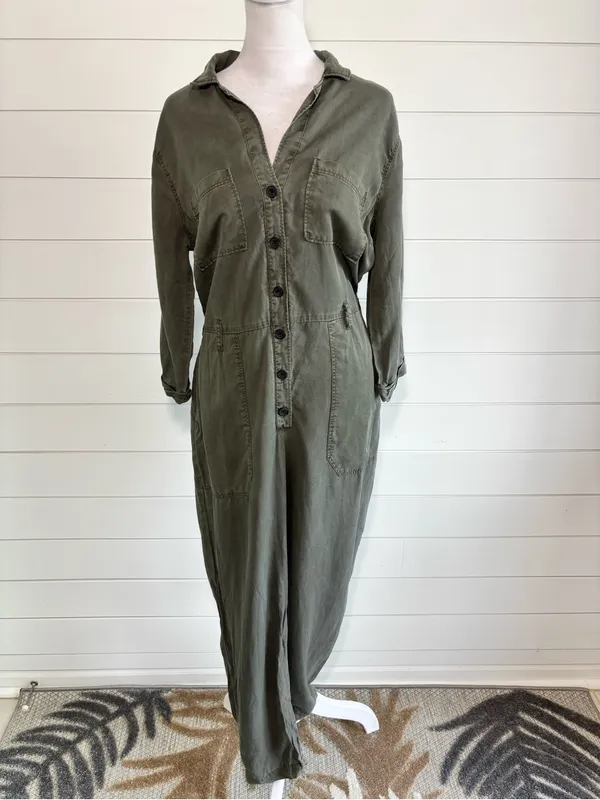 Abercrombie & Fitch Olive Green Button-Front Utility Jumpsuit Size M - Image 5