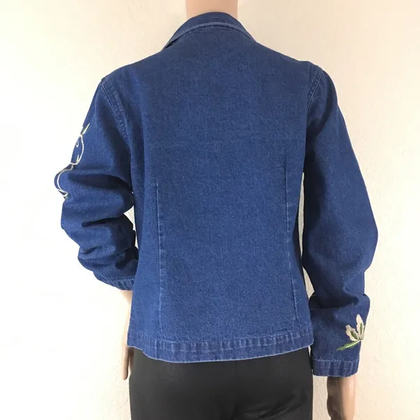 Christmas Sequin Patches Denim Blazer Size L - Image 4