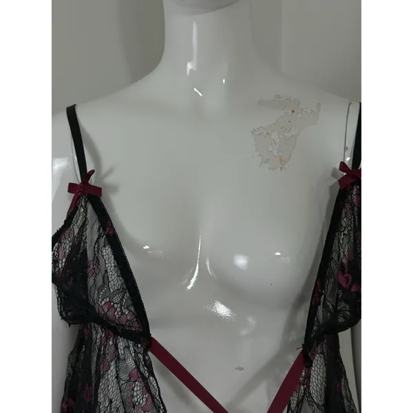 Women’s Whimsigoth Sleep Top Black Lace Babydoll Bows Floral Fairy Size XL - Image 6
