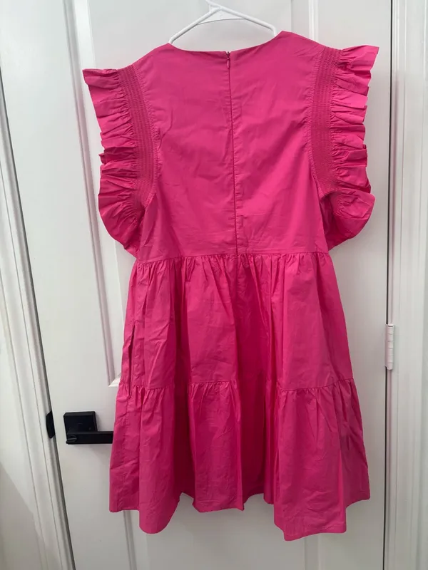 English Factory | Ruffled Babydoll Mini Dress w/ Pockets Fuchsia Pink - Image 8