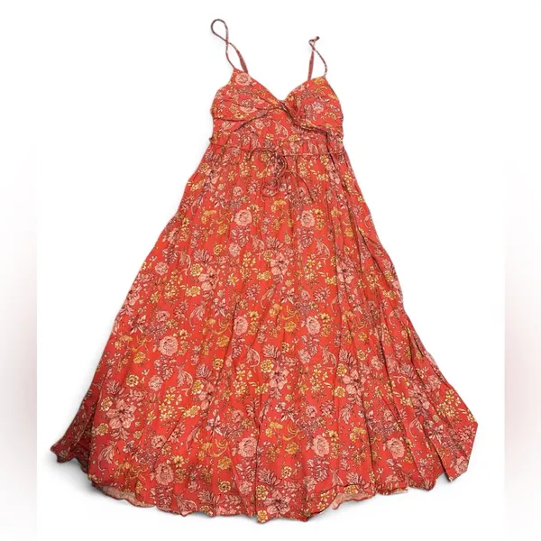 HERE COMES THE SUN Women’s Floral Orange Maxi Dress With Spaghetti Straps Size M - Image 7
