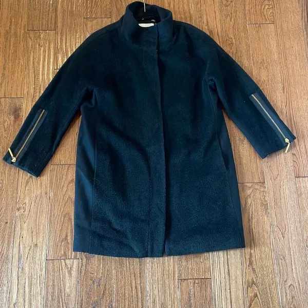 T Tahari wool blend black funnel neck snap closure peacoat 8 - Image 9