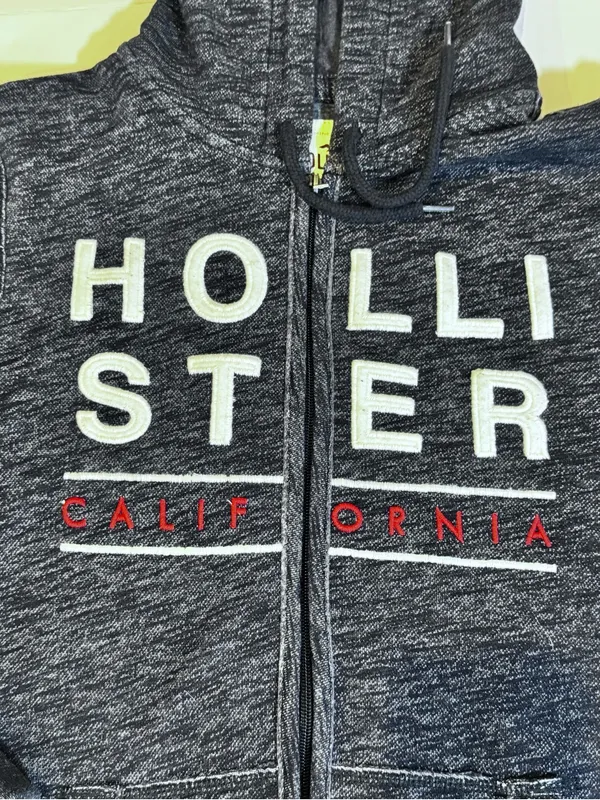 Hollister Y2K Zip Hoodie Gray Embroidered Logo California Fleece 2000s Street S - Image 8