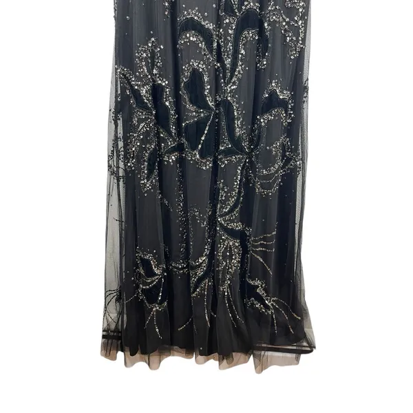 VTG Y2K Adrianna Papell Black Beaded Dress Velvet Burnout Mesh Formal Dress 12 - Image 5