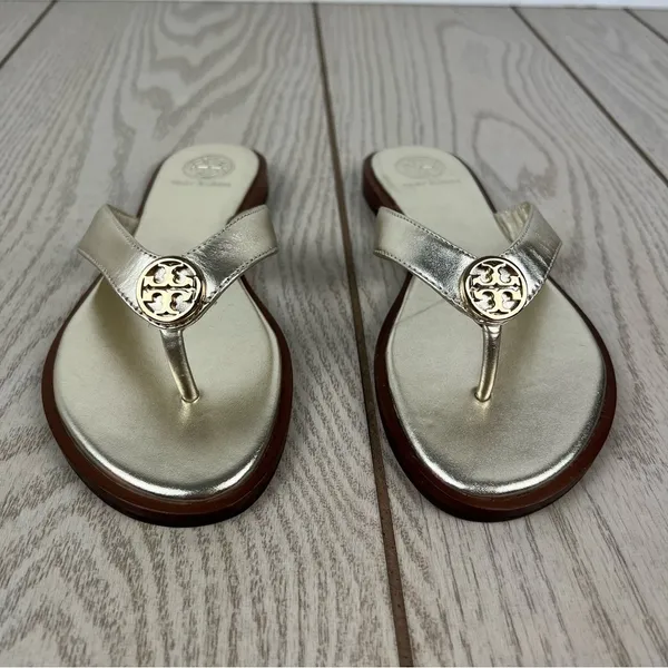 Tory Burch Benton Metallic Leather Thong Flip Flop Sandals 5M Spark Gold $249 - Image 3