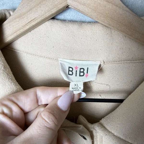 BiBi Fleece Buttoned Down Oversized Shirt Jacket Tan Fall Winter Women’s Size XL - Image 5