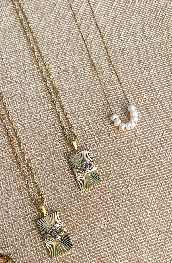 Gold Evil Eye Square Pendant Necklace - Image 3