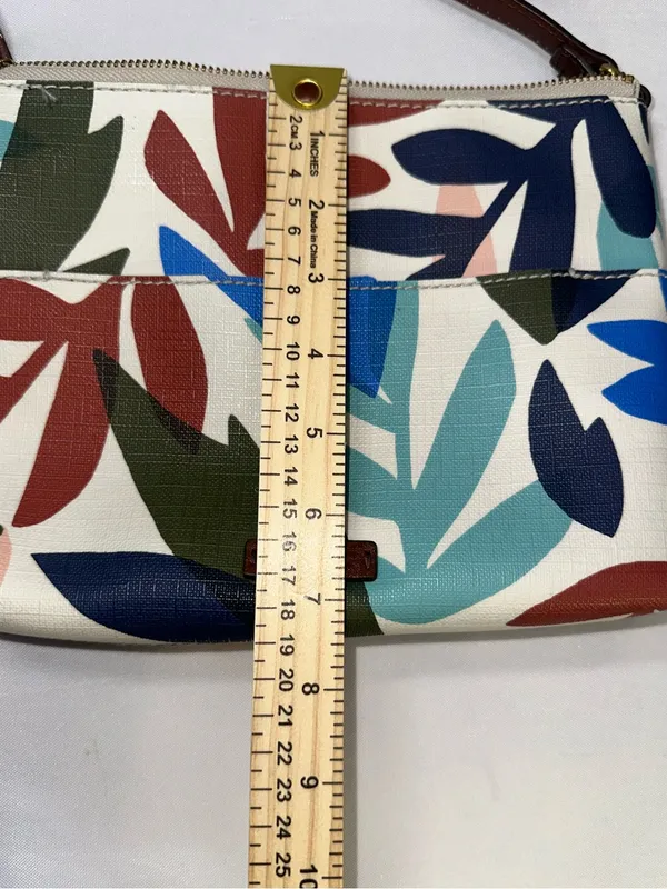 Fossil Fiona Crossbody Bag Abstract Leaf Floral Print Coated Canvas Purse - Image 10