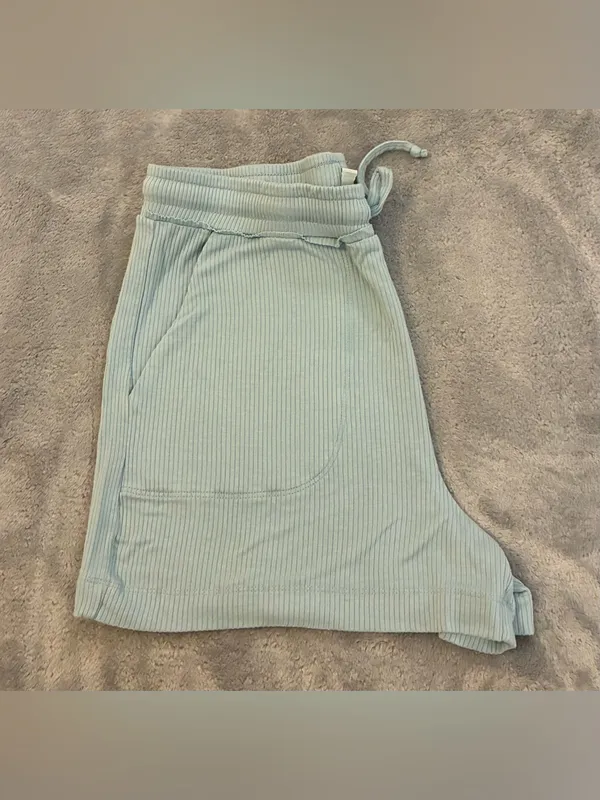 Light Blue Ribbed Drawstring Women’s Lounge Shorts Size Small - Image 4