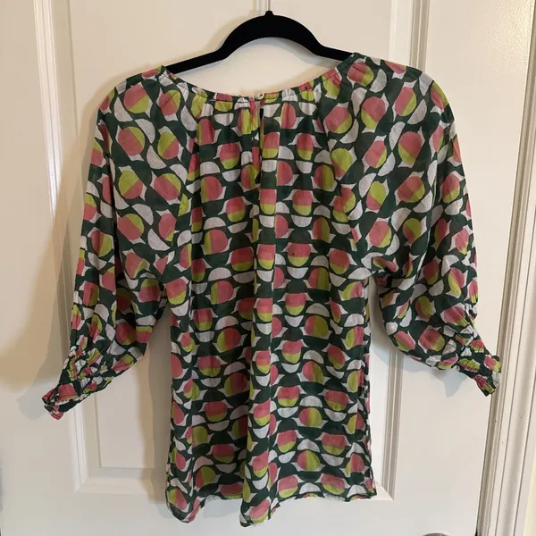 Banjanan Green & Pink Geometric Top House Size Small Anthropology Boho Chic - Image 4