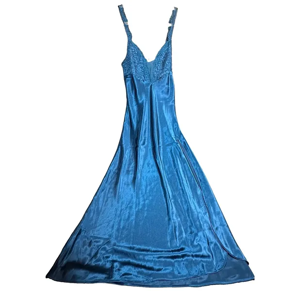 Victoria's Secret Gold Label Teal Satin Lace Nightgown M Lingerie Elegant Vintage - Image 15