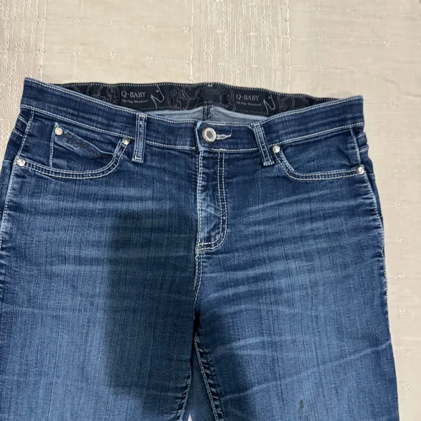 Wrangler Q-Baby 32x30 Ultimate Riding Jeans‎ Dark Wash Bootcut Star Detail 9/10 - Image 6