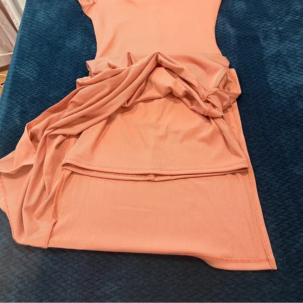 Haute Monde‎ Blush Pink Stretch Ribbed Jersey Knit Side Slit Bodycon Maxi Dress - Image 9