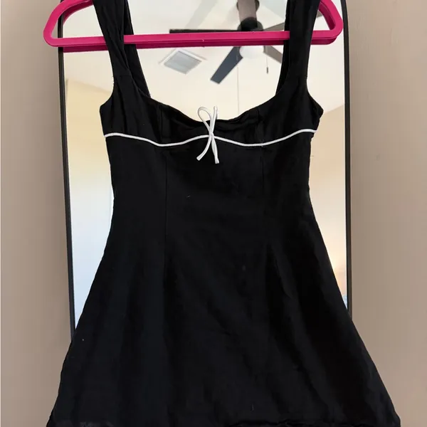 Peppermayo Candace Black Mini Dress with White Trim - Image 4