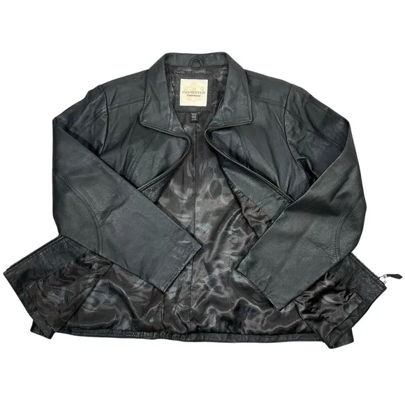 Genuine Black Leather Jacket Plus 16-18W Full Zip Lined‎ Minimalist Patina Retro - Image 6