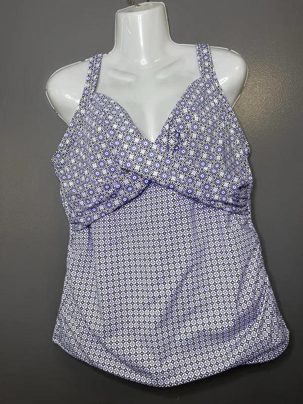 Lands' End Tankini Swim Top Womens 16 Purple Geometric Print Underwire Bra - Image 2
