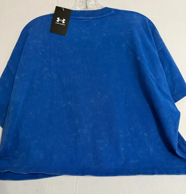 Under Armour Ladies Heather Wash Blue Cropped Logo Tee - Image 3