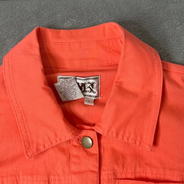 Lace Up Grommet Jacket Womens L Orange‎ Festival Y2K Biker Western Statement - Image 9
