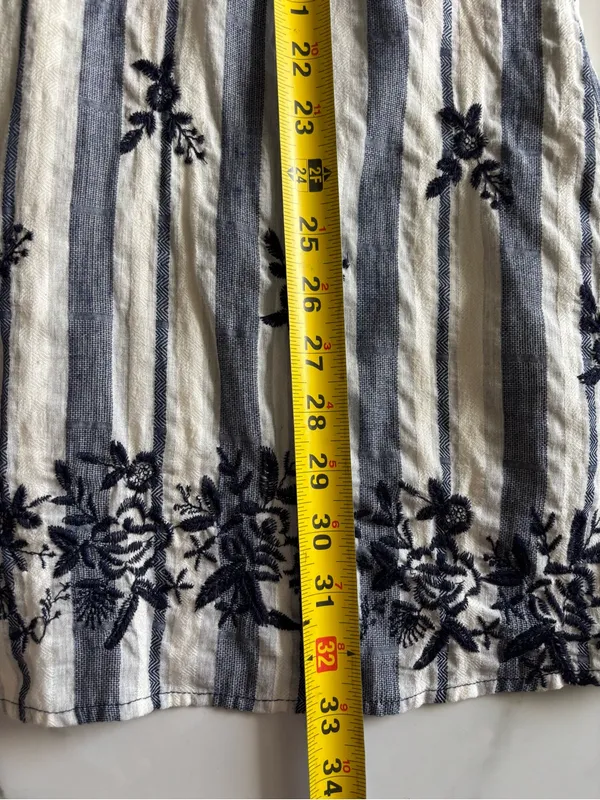 Miami Embroidered Stripe Halter Dress XS Blue White Boho Coastal Chic Mini - Image 9
