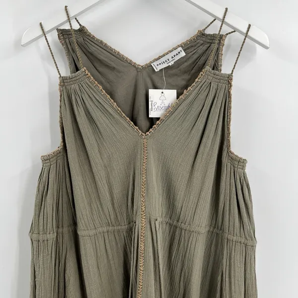 Apiece Apart Daphne Midi Dress Size 6 Embroidered Trim 100% Cotton Boho Bohemian - Image 3