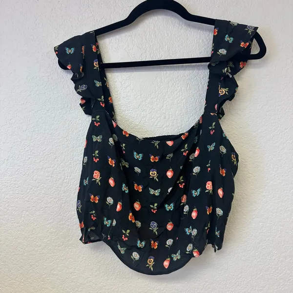 Paige Mixed Print Naya Ruffle Strap Crop Tank Black Size XL - Image 2