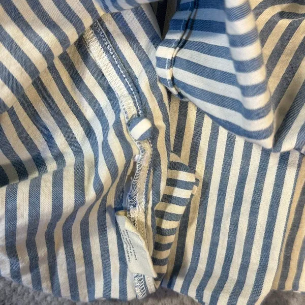 Madewell Courtyard Striped Puff Sleeve Peplum Blouse Medium Blue White Button Fr - Image 7
