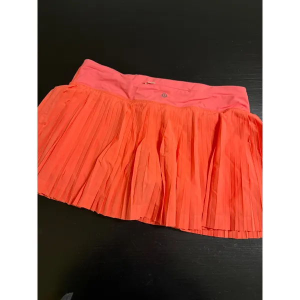 Lululemon Pleated Tennis Skort Coral Neon Orange Athletic Skirt Zipper Pocket‎ - Image 3