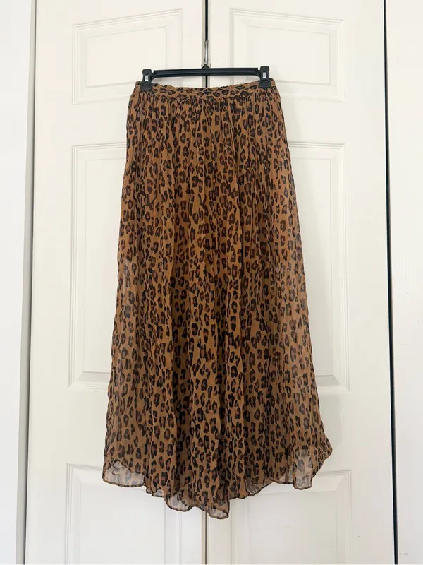 Free People Lydia Midi Skirt Cheetah Print Pleated Midi Skirt Size XS - Image 2