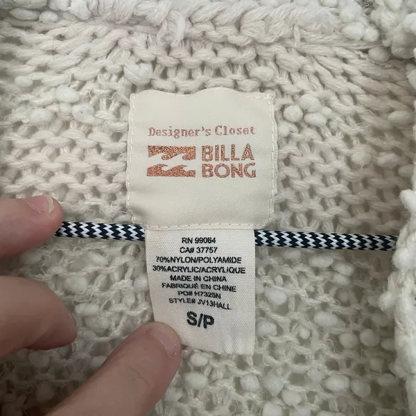 Billabong Designers Closet Womens Small Cozy Cardigan Nobby Cream Sweater - Image 3