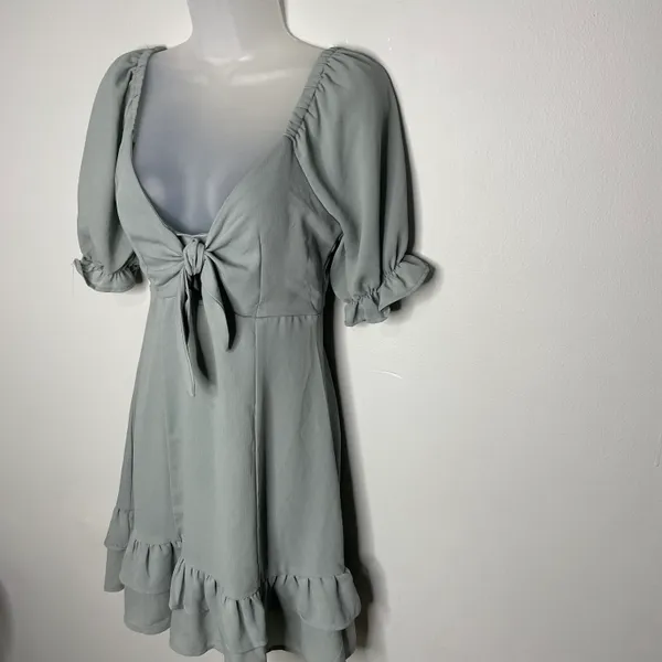 Double Zero Puff Sleeve Mini Dress in Sage - Image 3