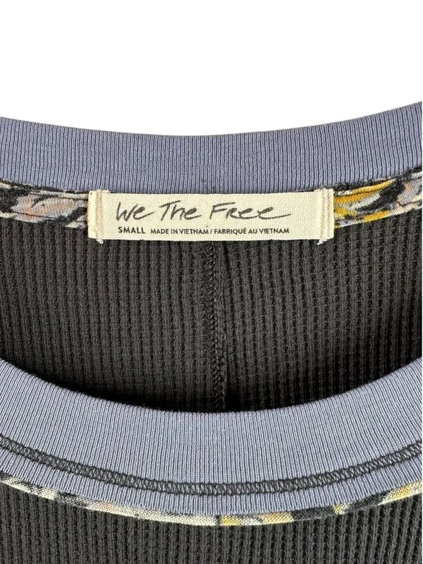 We The Free People Bright Side Patchwork Thermal Top Small Bandana Boho Blue - Image 4