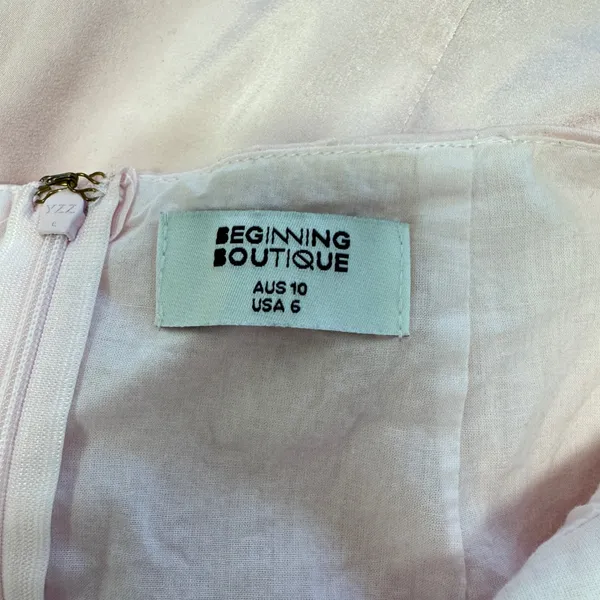 Beginning Boutique Pink Satin Mini Dress Ruched Bust Cross Back USA 6 AUS 10 - Image 5