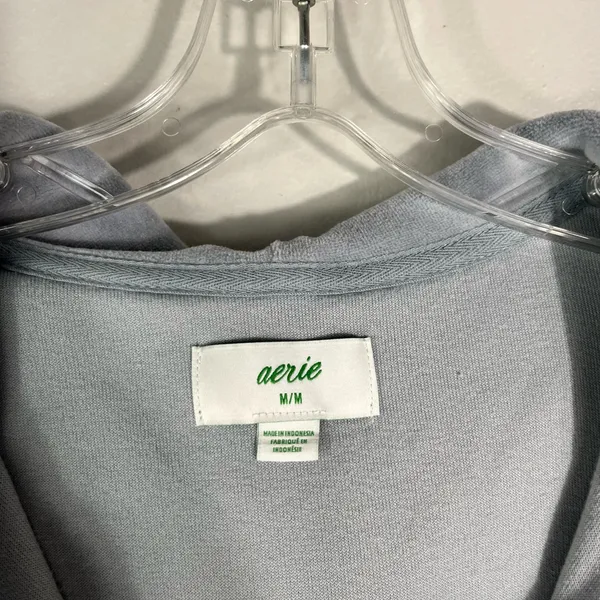 Aerie Light Gray Blue Cropped Full Zip Y2K Velour Velvet Track Suit Jacket Med M - Image 3