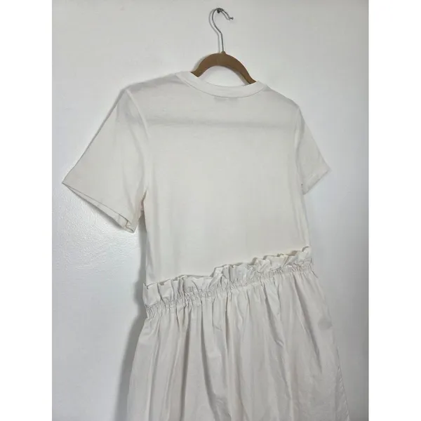 English Factory White Shirt Dress Ruffled Waist Pockets Tea Party Yacht Brunch M - Image 10