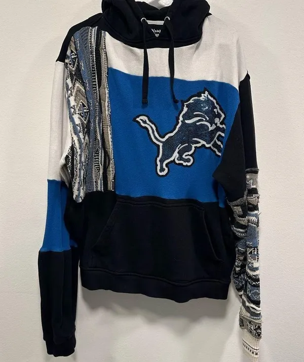 Detroit Lions sweatshirt! Custom made coogi style blue and black hoodie size XL! - Image 2