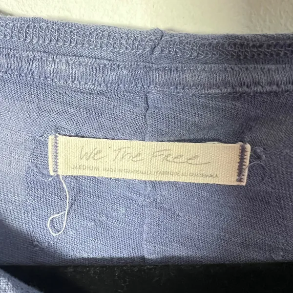 We The Free People Long Sleeve Top Medium Blue Distressed Raw Hem Slub - Image 3