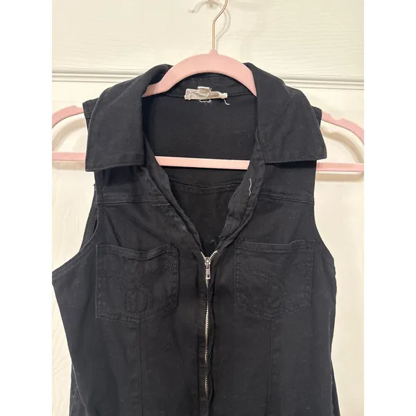 Day+Moon Black Denim Zip Front Sleeveless Dress, M - Image 2