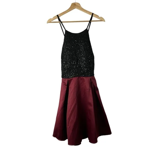 Speechless Black Sequin‎ & Wine Red Fit & Flare Mini Dress 11 - Image 3