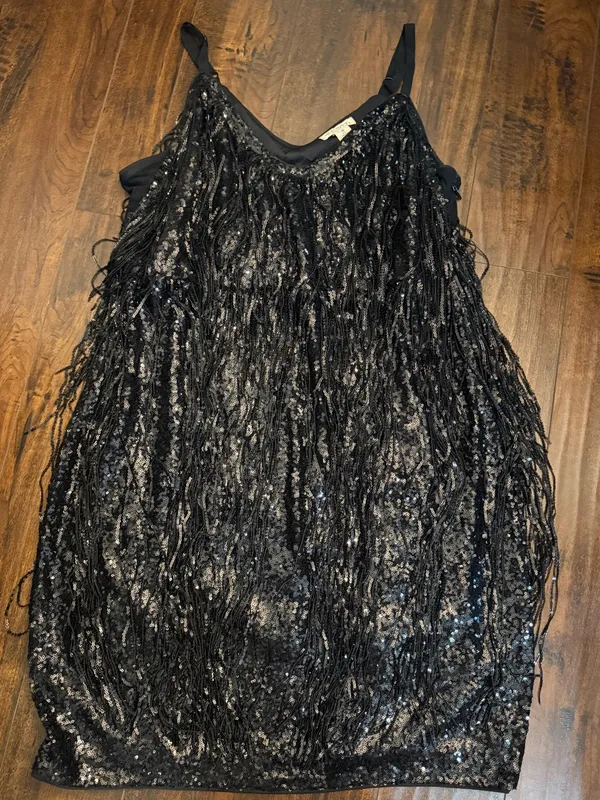 Torrid Festi Black Sequin Fringe Dress 16 Plus Flapper Gatsby Party - Image 3