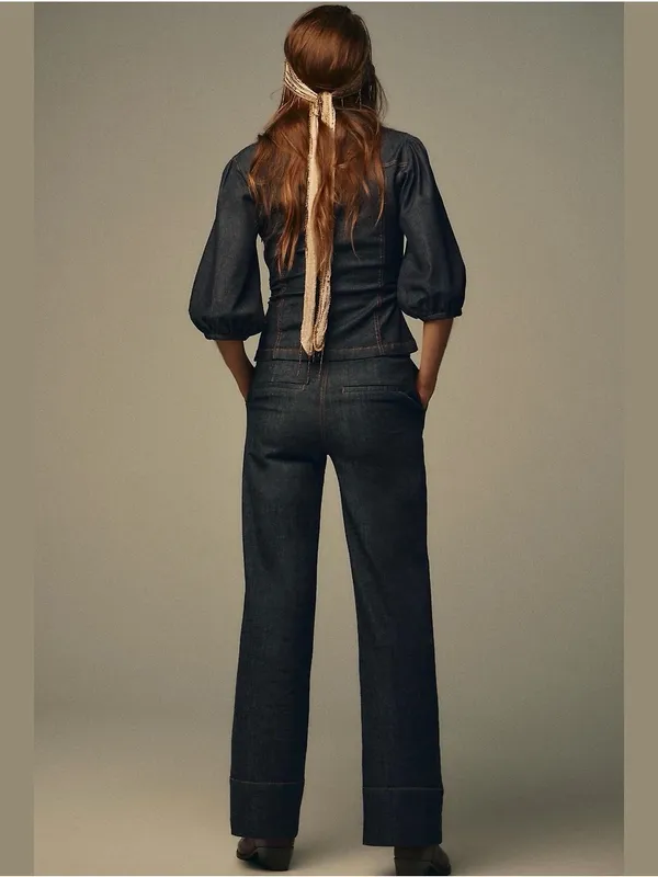 Zara Z1975 Bootcut Denim Pants Jeans Small Dark Wash Minimal Boho Western Chic - Image 3