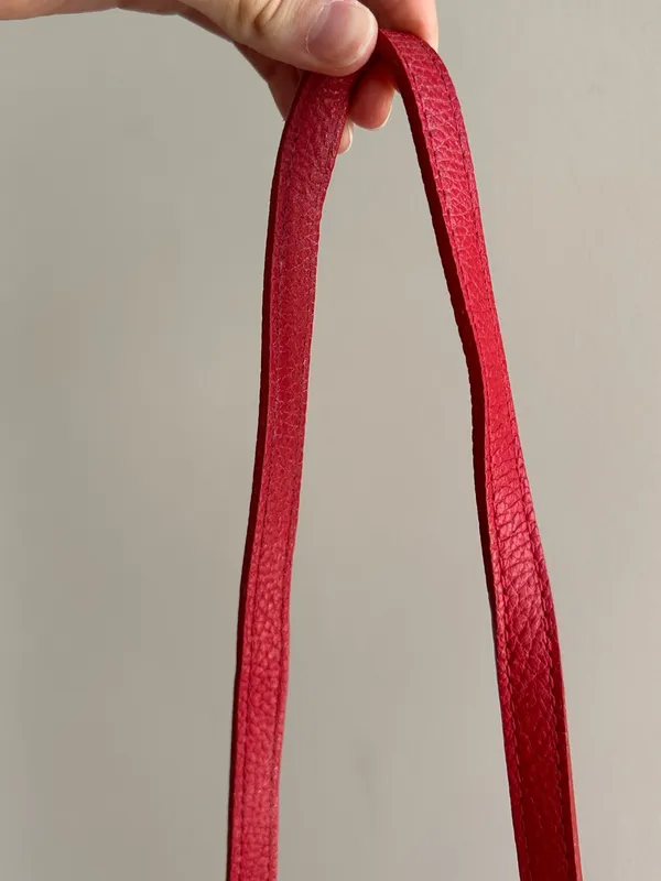 Micro Italian Leather Handbag / Crossbody Bag, Red/White, Mini Halfmoon - Image 9