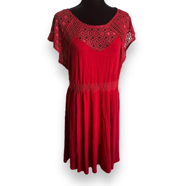 Torrid Womens Dress Sz 0‎ L 12 Red Mini Super Soft Lace Inset Skater NEW - Image 6