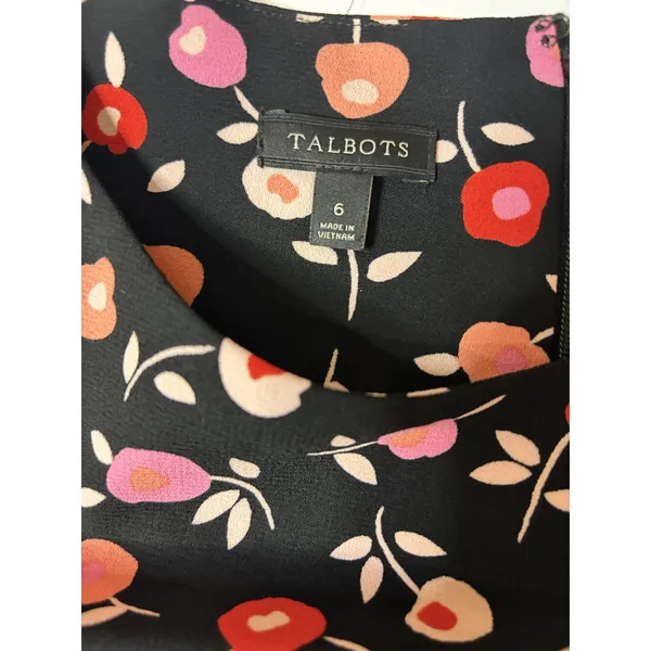 Talbots Womens Black Pink Floral Mixed Print Ruffle Hem Bell Sleeve Midi Dress 6 - Image 6